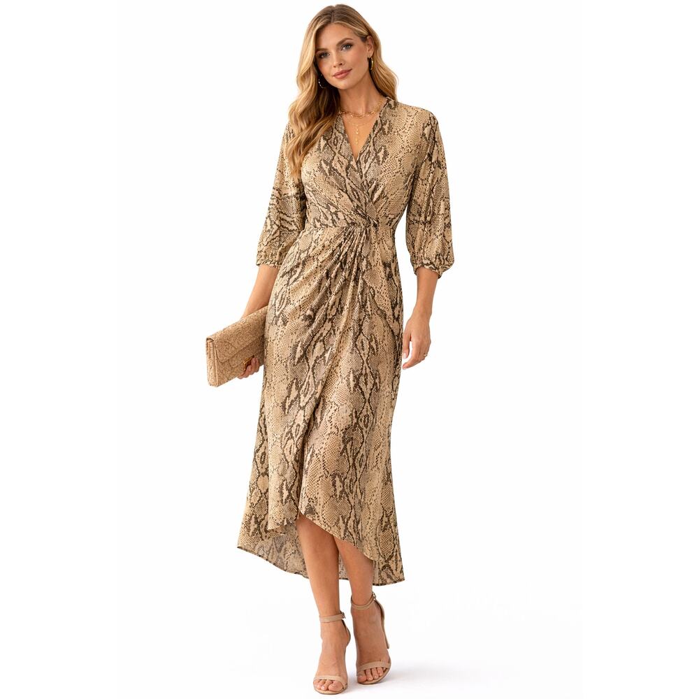 Zara Snakeskin Print Midi Dress Batwing Sleeve Elastic Waist Size Large - Picture 2 of 5